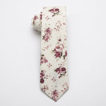 Load image into Gallery viewer, Beige Cream Floral Skinny Tie Neckties JayKirbyTies 