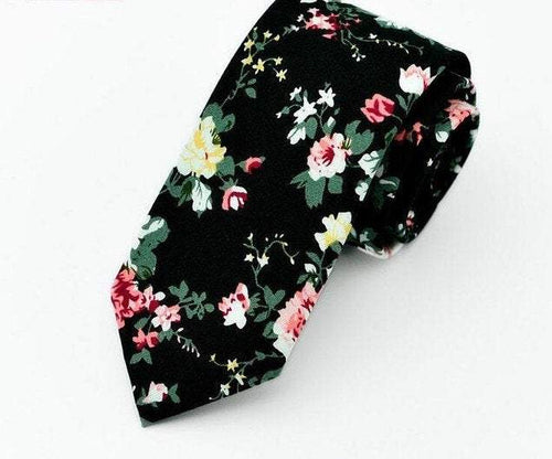 Black Floral Skinny Tie Neckties JayKirbyTies 