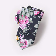 Load image into Gallery viewer, Black Floral Skinny Tie Neckties JayKirbyTies 