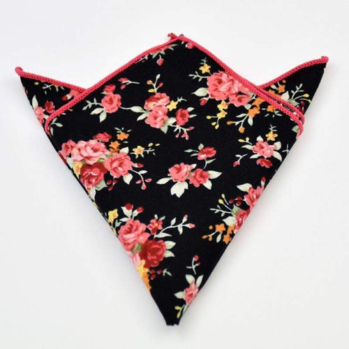 Black Rose Floral Pattern Pocket Square Pocket Squares JayKirbyTies 