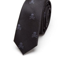 Load image into Gallery viewer, Black Skull &amp; Crossbones Skinny Tie Neckties JayKirbyTies 