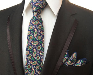 Blue Green Skinny Paisley Tie + Square Tie + Square JayKirbyTies 