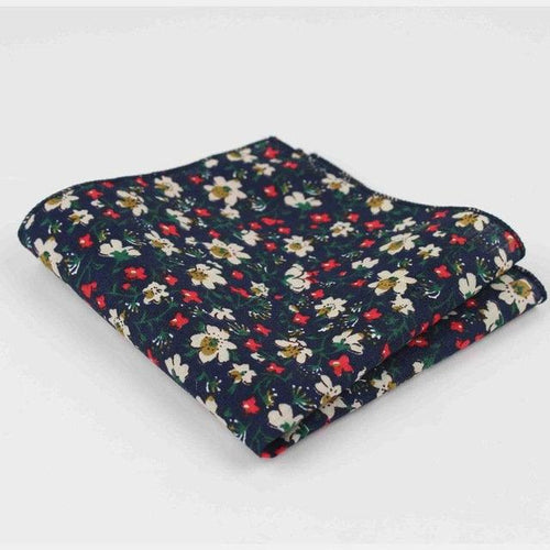 Dark Blue Navy Floral Pocket Square Pocket Squares JayKirbyTies 