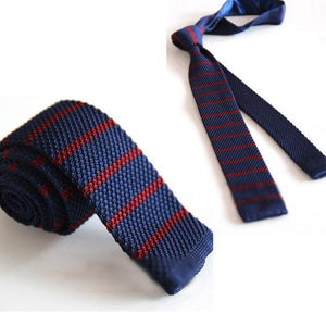 Knitted Blue & Red Striped Skinny Tie Neckties JayKirbyTies 