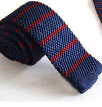 Load image into Gallery viewer, Knitted Blue &amp; Red Striped Skinny Tie Neckties JayKirbyTies 