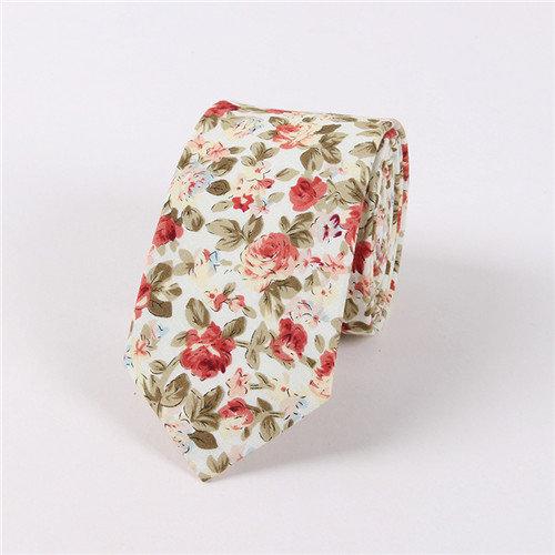 Light Cream Floral Skinny Tie Neckties JayKirbyTies 