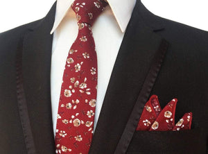 Maroon Floral Skinny Tie & Pocket Square Tie + Square JayKirbyTies 