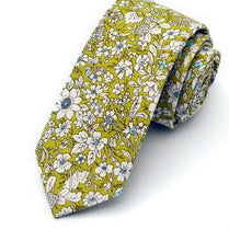 Load image into Gallery viewer, Mustard Floral Skinny Tie Neckties JayKirbyTies 