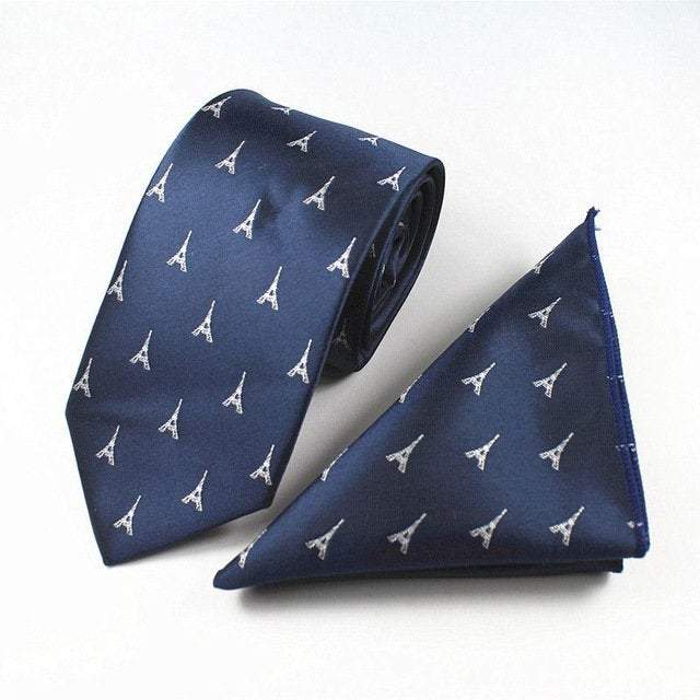 Navy Blue Eiffel Tour Tie & Pocket Square Set Tie + Square JayKirbyTies 