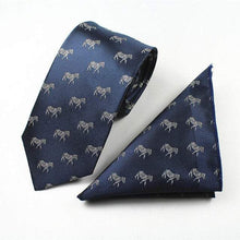 Load image into Gallery viewer, Navy Blue Zebra Skinny Tie &amp; Pocket Square Set Tie + Square JayKirbyTies 