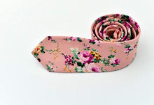 Load image into Gallery viewer, Pink Salmon Floral Skinny Tie Neckties JayKirbyTies 