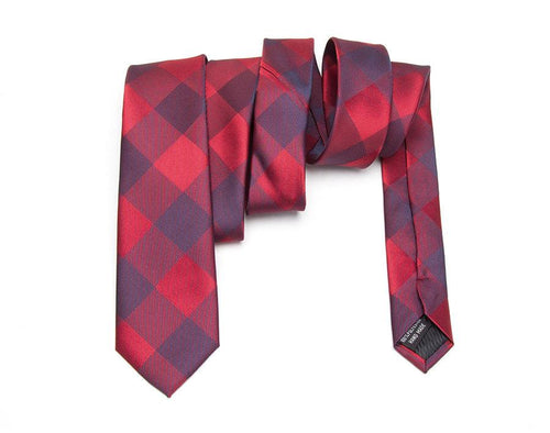 Red Plaid Skinny Tie Neckties JayKirbyTies 